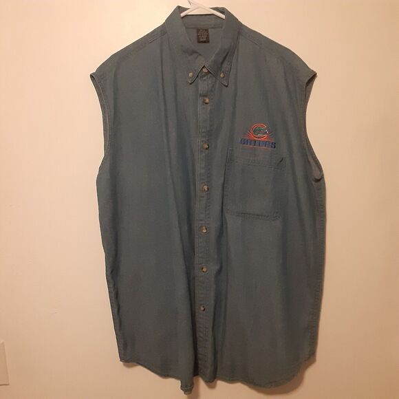 Florida Gators Adult Mens XL Blue Denim Sleevless Button Up Shirt NCAA - Picture 1 of 8